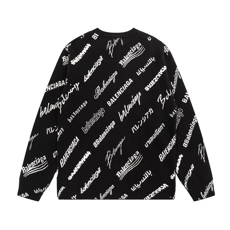 P265 BA LENCIAGA SS23 Crew neck monogrammed knit cardiganLOGOMANIA ALL OVER knitted cardigan in black and white.Unisex