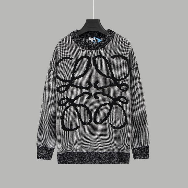 P230LOEW Loewe colorblocked jacquard long sleeve sweaterBlack and white double stranded yarn whole piece V jacquardRibbed with mixed wool processEnriches the front design with the same color scheme Original fabric 97% co