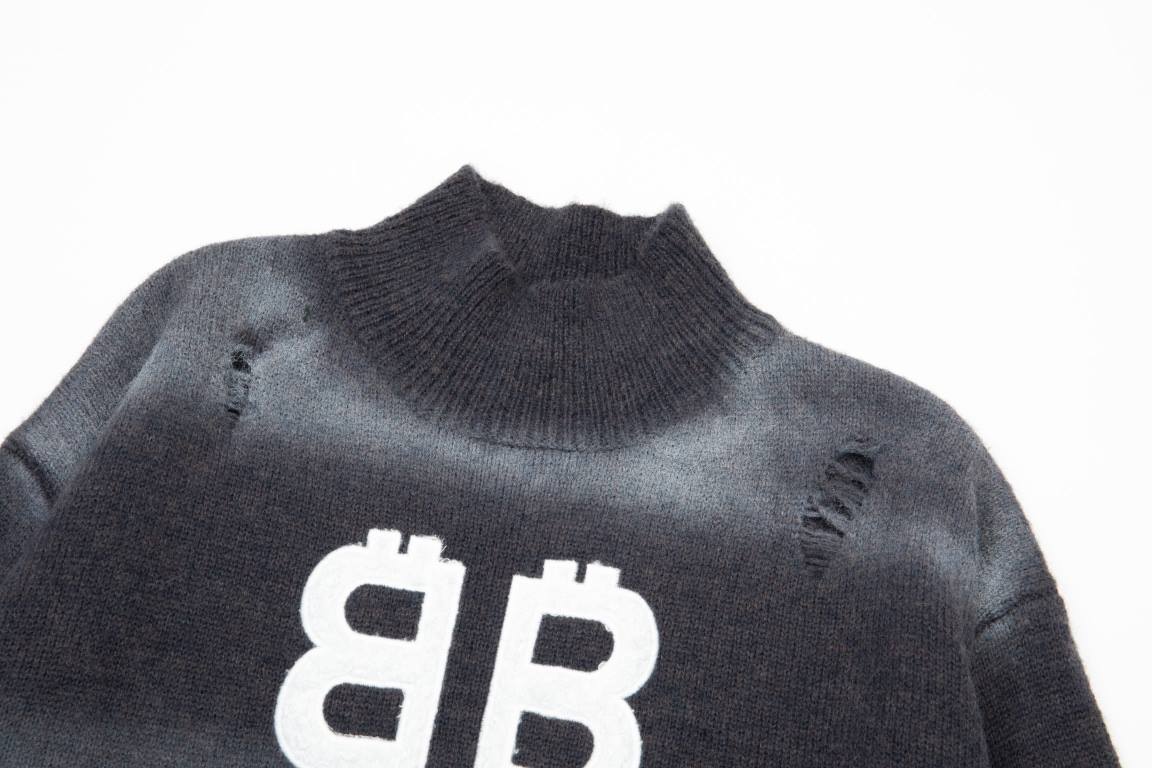 Model No. 6611#P275 [Top VersionDetailed picture of the big goods#23FW Double B Embroidered Aged Knit Sweatshirt#BALENCIGA Paris#Fabrics are made of imported seahorse woolhigh-weight 1 to 1 fabricsThe front panel is made