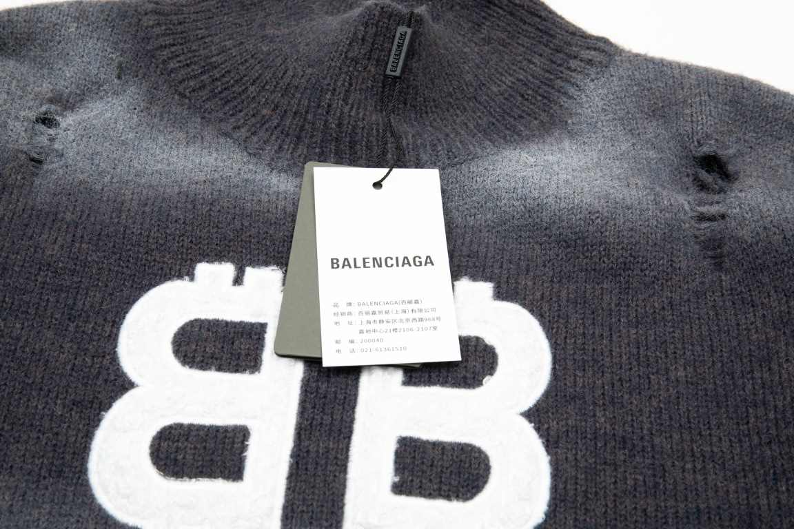 Model No. 6611#P275 [Top VersionDetailed picture of the big goods#23FW Double B Embroidered Aged Knit Sweatshirt#BALENCIGA Paris#Fabrics are made of imported seahorse woolhigh-weight 1 to 1 fabricsThe front panel is made