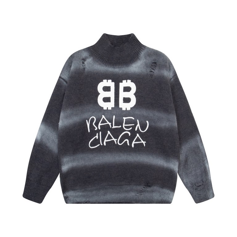 Model No. 6611#P275 [Top VersionDetailed picture of the big goods#23FW Double B Embroidered Aged Knit Sweatshirt#BALENCIGA Paris#Fabrics are made of imported seahorse woolhigh-weight 1 to 1 fabricsThe front panel is made