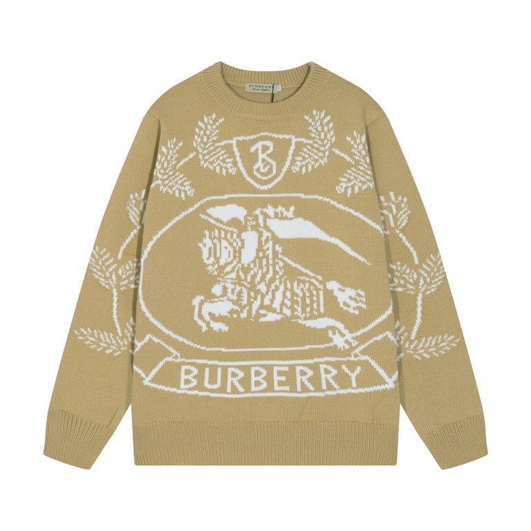 p270Burberry BURBERRY Classic War Horse Wheat Fringe Jacquard Wool Knit SweaterColor apricot brown dark blueSize S M L XL XXL