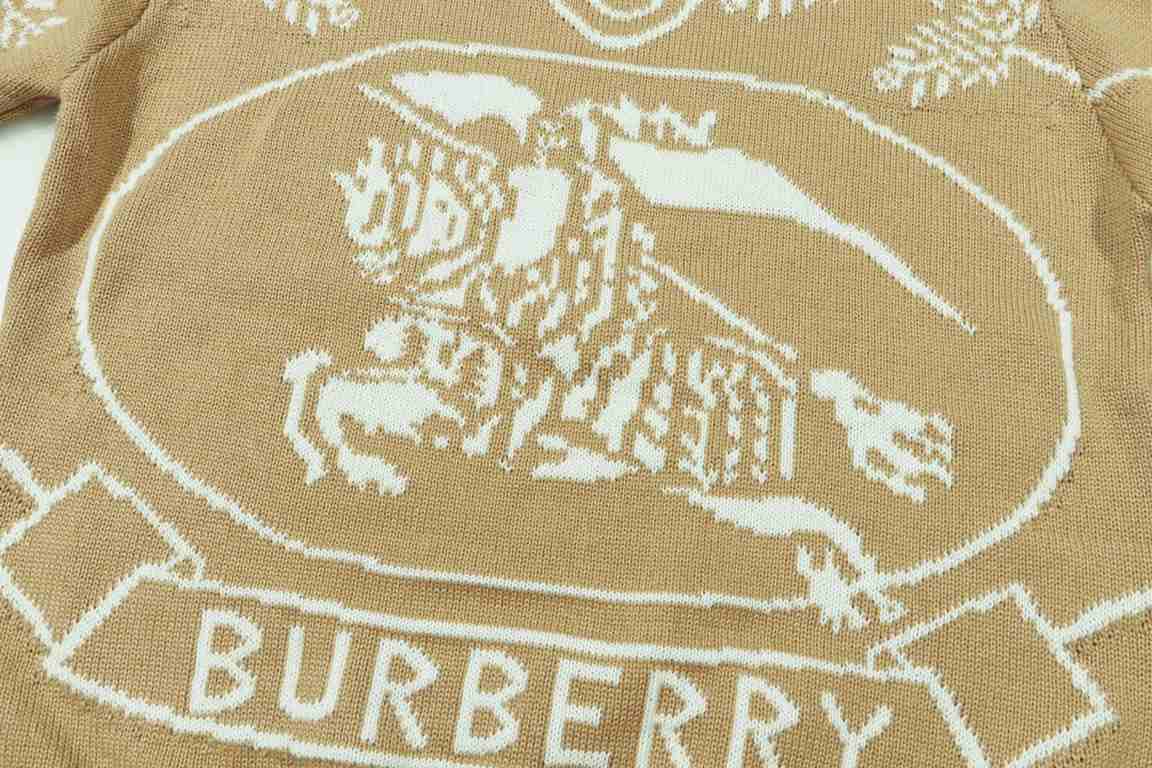 p270Burberry BURBERRY Classic War Horse Wheat Fringe Jacquard Wool Knit SweaterColor apricot brown dark blueSize S M L XL XXL