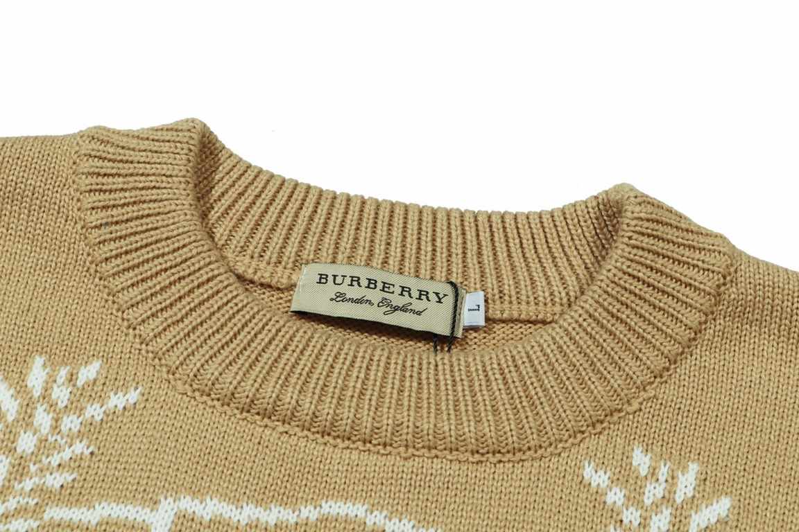 p270Burberry BURBERRY Classic War Horse Wheat Fringe Jacquard Wool Knit SweaterColor apricot brown dark blueSize S M L XL XXL