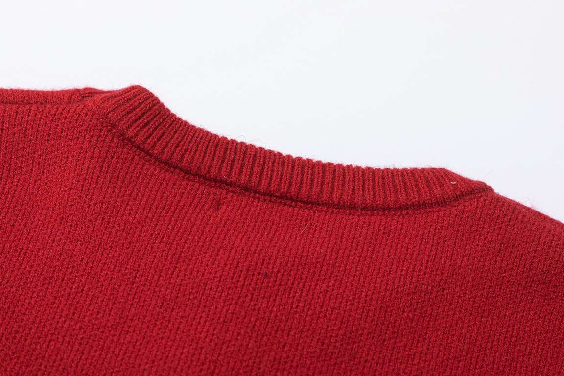 240 #CELINE CELINE New Year red color collision flocked thickened loose pullover sweaterColor Gray RedSize average size