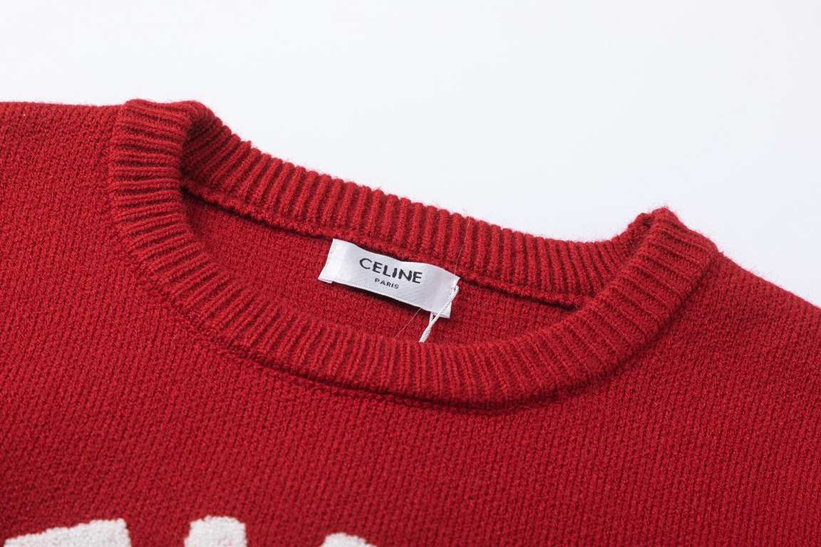 240 #CELINE CELINE New Year red color collision flocked thickened loose pullover sweaterColor Gray RedSize average size