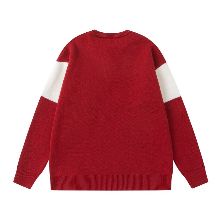 240 #CELINE CELINE New Year red color collision flocked thickened loose pullover sweaterColor Gray RedSize average size