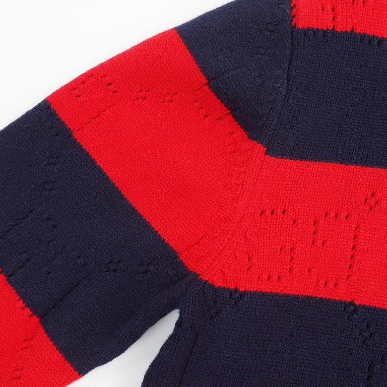 P220 Product Details.The iconic GG motif is subtly rendered in a lace finish in the same hue on this blue and red cotton-jersey jumper, paying homage to the label's founder, Mr. Guccio Gucci. The monogrammed interlocking