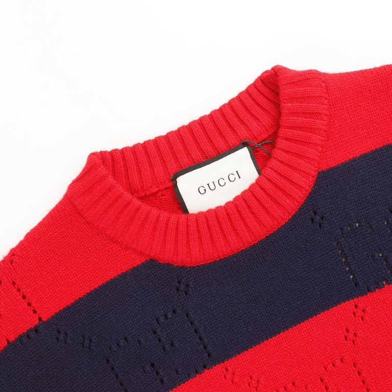 P220 Product Details.The iconic GG motif is subtly rendered in a lace finish in the same hue on this blue and red cotton-jersey jumper, paying homage to the label's founder, Mr. Guccio Gucci. The monogrammed interlocking