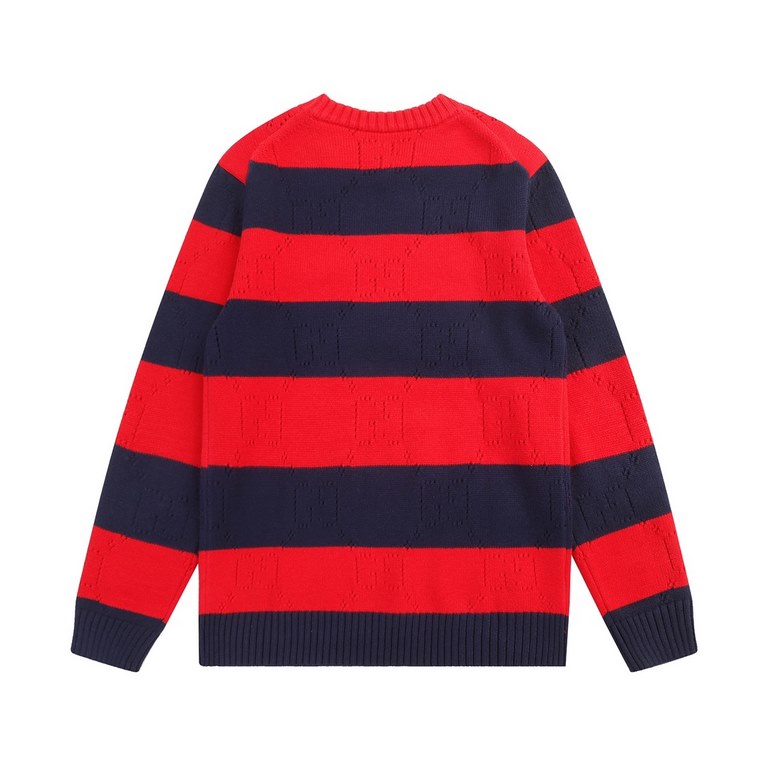 P220 Product Details.The iconic GG motif is subtly rendered in a lace finish in the same hue on this blue and red cotton-jersey jumper, paying homage to the label's founder, Mr. Guccio Gucci. The monogrammed interlocking