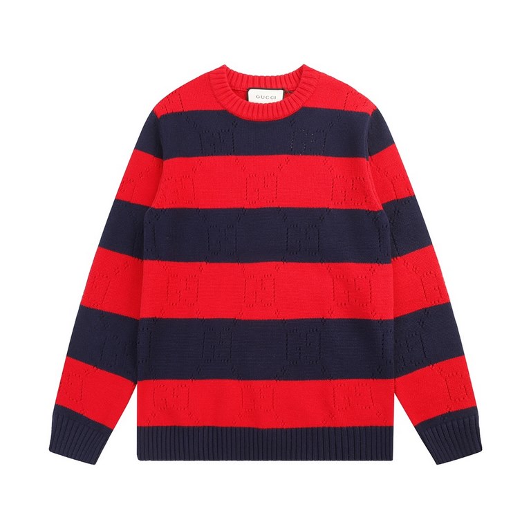 P220 Product Details.The iconic GG motif is subtly rendered in a lace finish in the same hue on this blue and red cotton-jersey jumper, paying homage to the label's founder, Mr. Guccio Gucci. The monogrammed interlocking