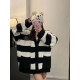 #Balenciaga  Paris Family fall and winter new loose lazy style embroidered letters logo black and white striped V-neck knitted cardigan sweater jacketInfographic