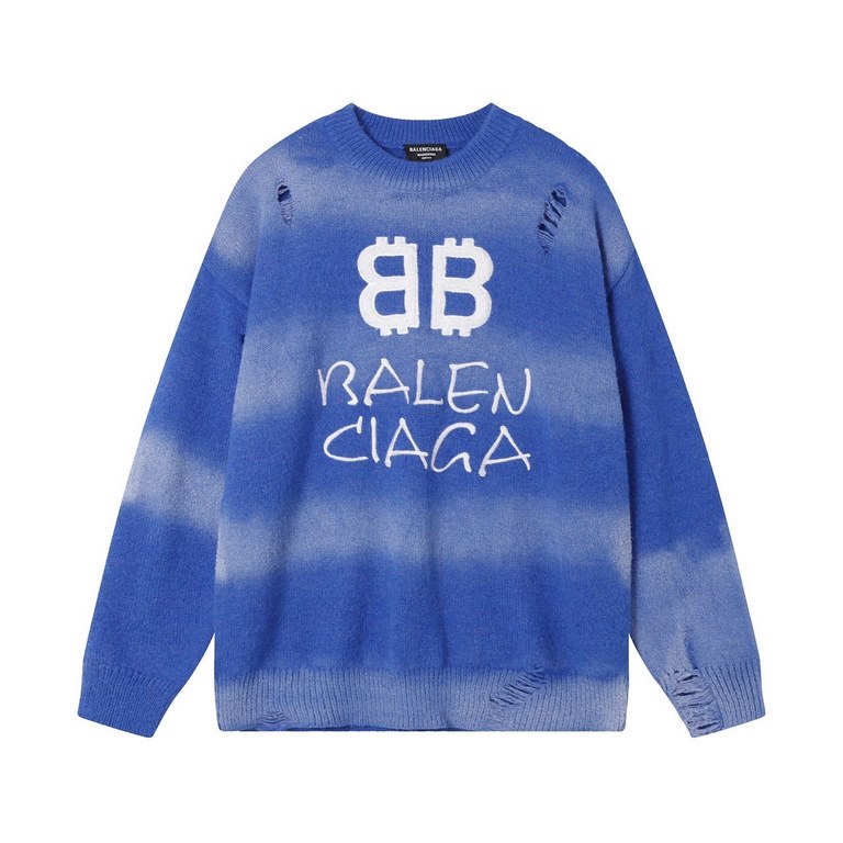 BALENCIAGA P250  Embroidered Logo Knit ShirtBALENCIAGA Parisienne Embroidered 1ogoPatchwork sweater knitSize S M LCraftsmanship mohair - hang-dyedColor sky blue - dark grayAccessories original hangtag