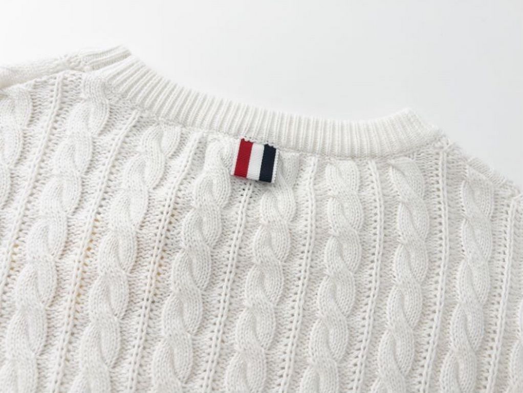 P230Thom Browne   TB Striped Twist Pullover Crew Neck Knit Sweater Jacquard Four Bars (Men's and Women's Sweater)colorwhite gray blueYardage0 1 2 3 4