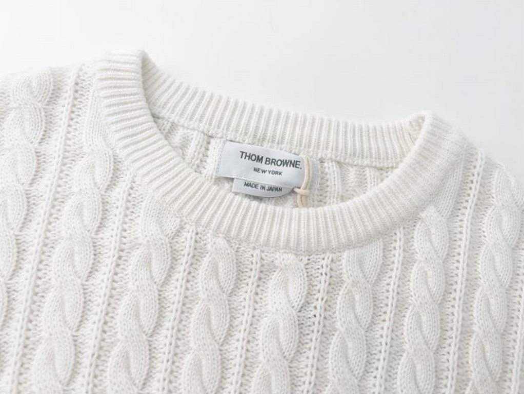 P230Thom Browne   TB Striped Twist Pullover Crew Neck Knit Sweater Jacquard Four Bars (Men's and Women's Sweater)colorwhite gray blueYardage0 1 2 3 4