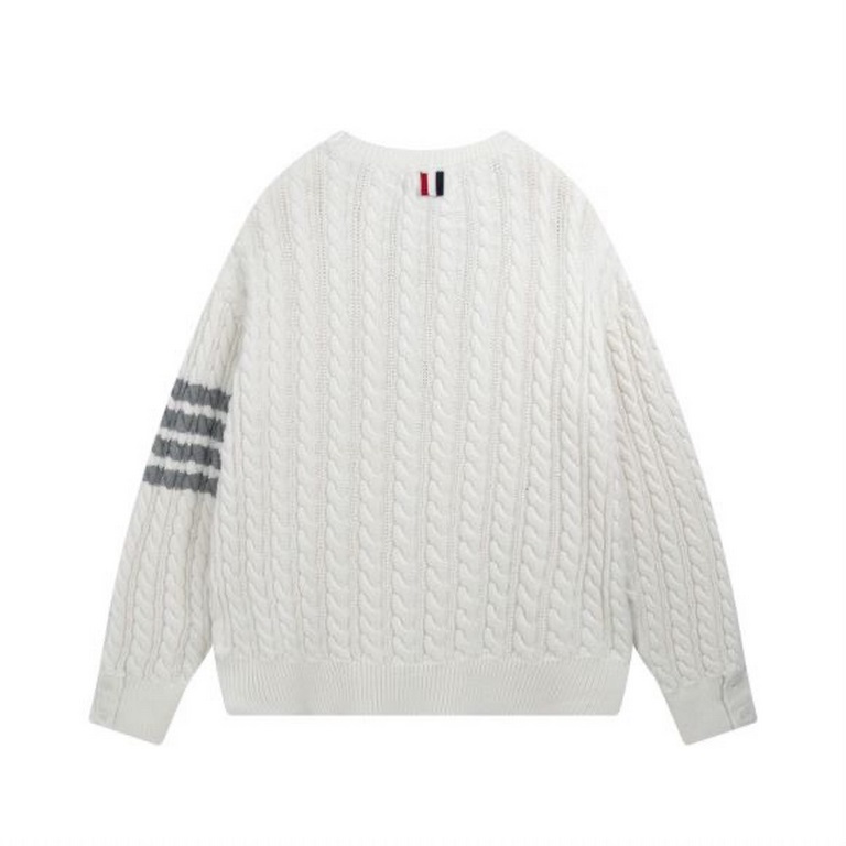 P230Thom Browne   TB Striped Twist Pullover Crew Neck Knit Sweater Jacquard Four Bars (Men's and Women's Sweater)colorwhite gray blueYardage0 1 2 3 4