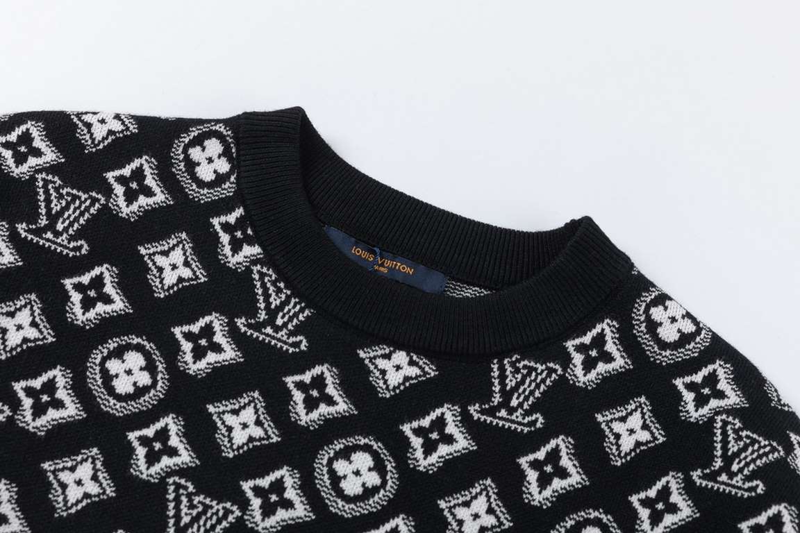 P245 (high quality)Louis Vuitton] Louis Vuitton 23ss counter with the same paragraph round neck wool sweaterThe fabric is made of guest wool ten cotton blended yarn fabric, full sub-brand letters old flower logo knitted 