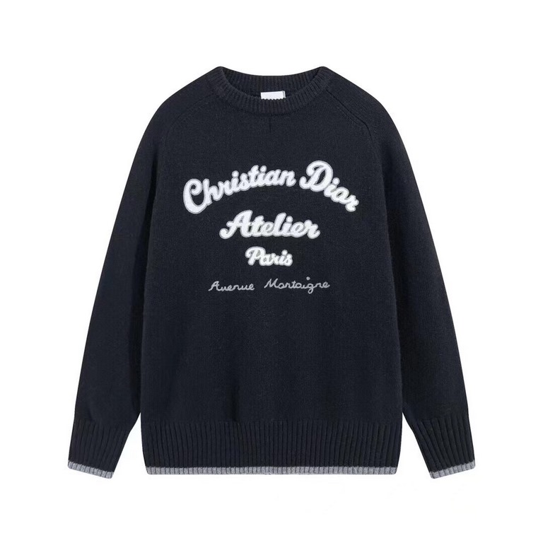 P290 Dior Dior CD2023FW New Wool Plain Christian Dio^Atelier Embroidered Knit Pullover Sweater.Paying homage to the Dio designer   this knitwear piece is crafted from wool plain knit and adorned with Christian Dio^Atelie