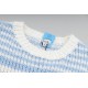 P235LOEW Striped colorblocked sweater with handmade appliquéd flowersBlue and white stripe color combinationThe loom makes the twisted stripes individually and then the lace is sewn by hand, which takes a long time.Size 