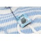 P235LOEW Striped colorblocked sweater with handmade appliquéd flowersBlue and white stripe color combinationThe loom makes the twisted stripes individually and then the lace is sewn by hand, which takes a long time.Size 