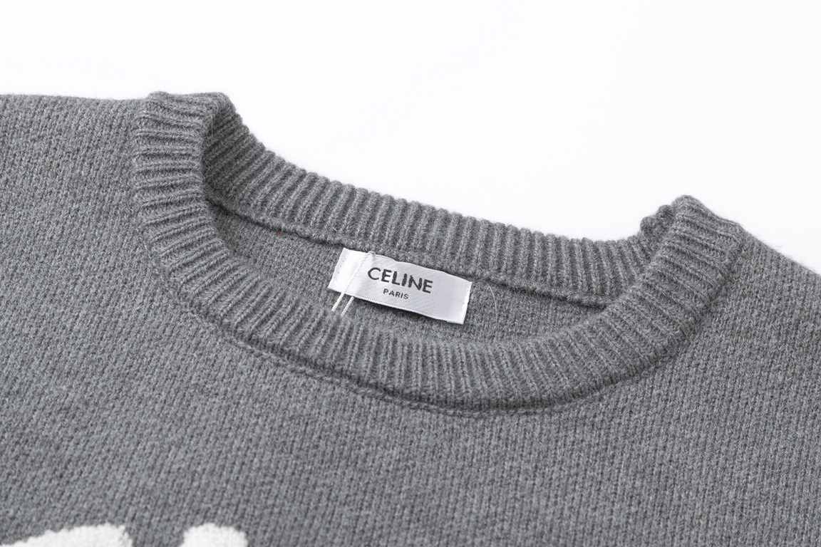 240 #CELINE CELINE New Year red color collision flocked thickened loose pullover sweaterColor Gray RedSize average size