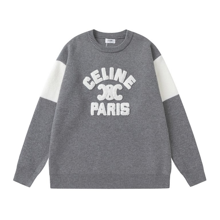 240 #CELINE CELINE New Year red color collision flocked thickened loose pullover sweaterColor Gray RedSize average size