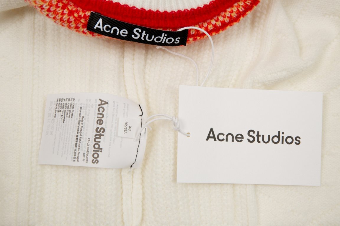 AC10#P175 Fall 2023 New Goods.ACNE STUDIOS rainbow bite   rainbow retro round neck sweater.Heavy work, 10-color patchwork, extremely complex weaving, full of bumpy smiley face patterns.This year's hot brand Acne Studios 