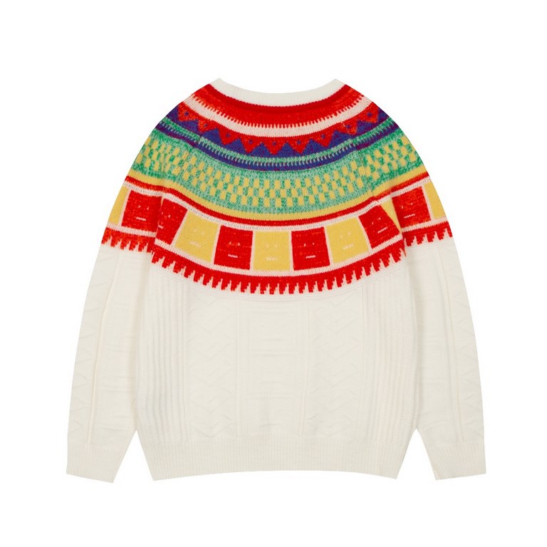 AC10#P175 Fall 2023 New Goods.ACNE STUDIOS rainbow bite   rainbow retro round neck sweater.Heavy work, 10-color patchwork, extremely complex weaving, full of bumpy smiley face patterns.This year's hot brand Acne Studios 