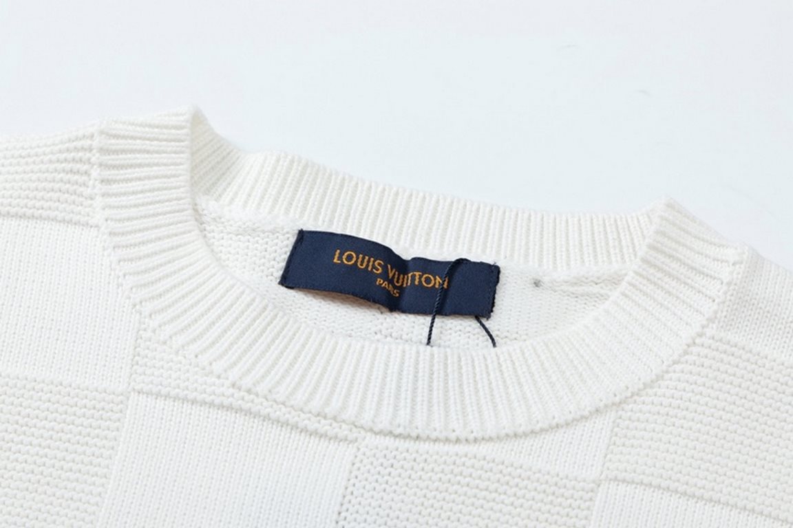 P255LouisVuitton  Louis Vuitton 22SS Big Element Classic fall and winter new fine sparse cotton blend stitch knit sweater! Men's and women's models logo embroidery metal pin decoration white checkerboard checkerboard rou