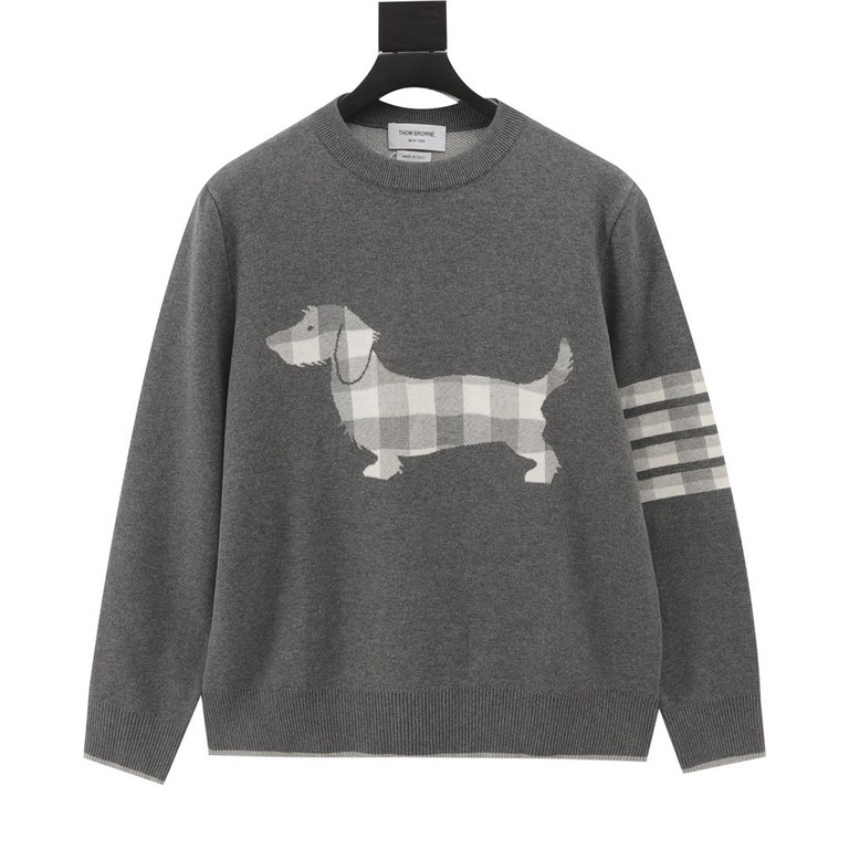 335Thom Browne  Tom Brown Puppy Crew Neck SweaterGermany STOLL imported machine knitting, air layer jacquard supply, fan kite picture color spun yarn hanging eye spacer, arm loop spacing even lines. This product accordin