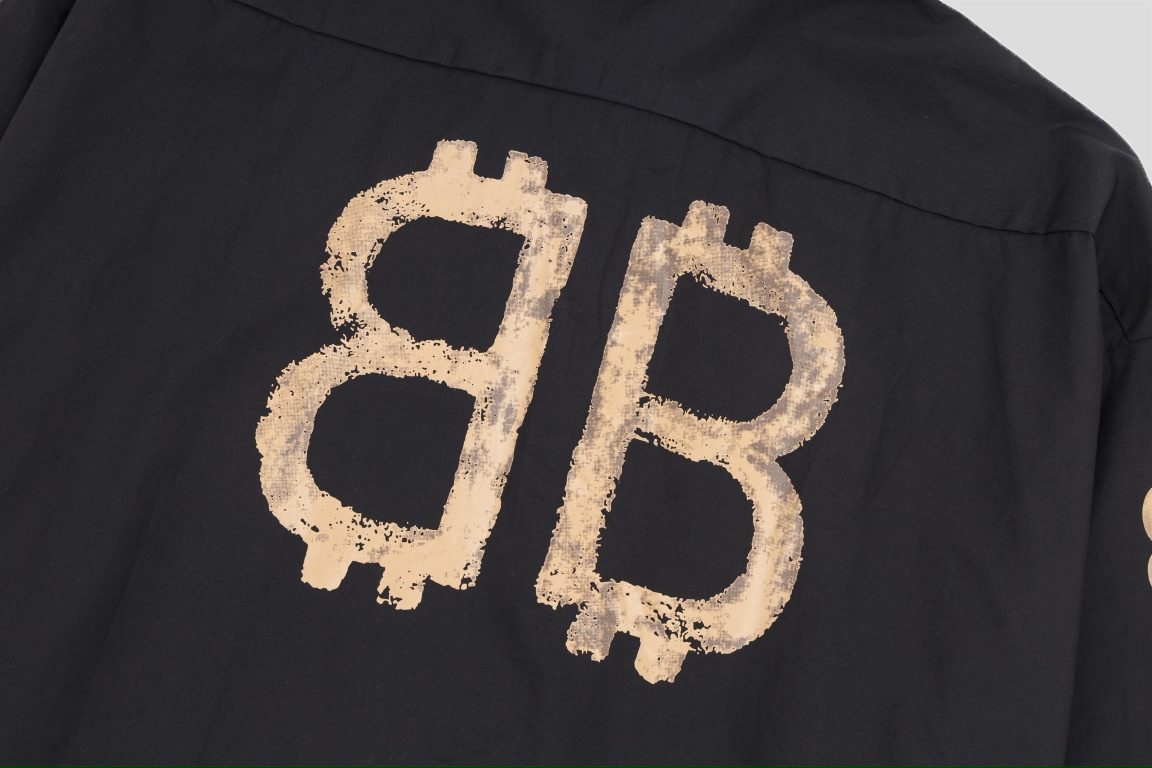 P213 [Top VersionBalenciaga Balenciaga 23ss Bitcoin Collection New All Over Logo Print Heavy Washed Aged Long Sleeve ShirtDigital direct spraying, graffiti ink printing, better effect, more three-dimensional feeling, sem