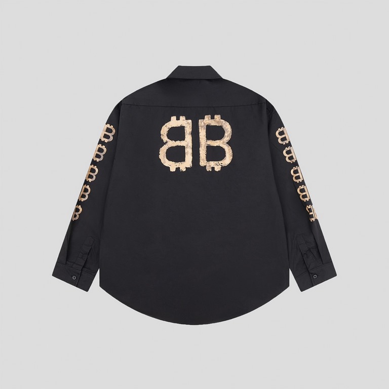 P213 [Top VersionBalenciaga Balenciaga 23ss Bitcoin Collection New All Over Logo Print Heavy Washed Aged Long Sleeve ShirtDigital direct spraying, graffiti ink printing, better effect, more three-dimensional feeling, sem