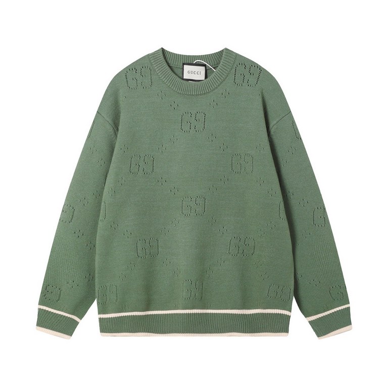 p265 GucciGucci sweater G family jacquard full body letters hollowed out sweater loose versionMountain wool raw material yarn Guest imported sweater fabric 7 needle imported knitting machine manufacturing color fixed dye