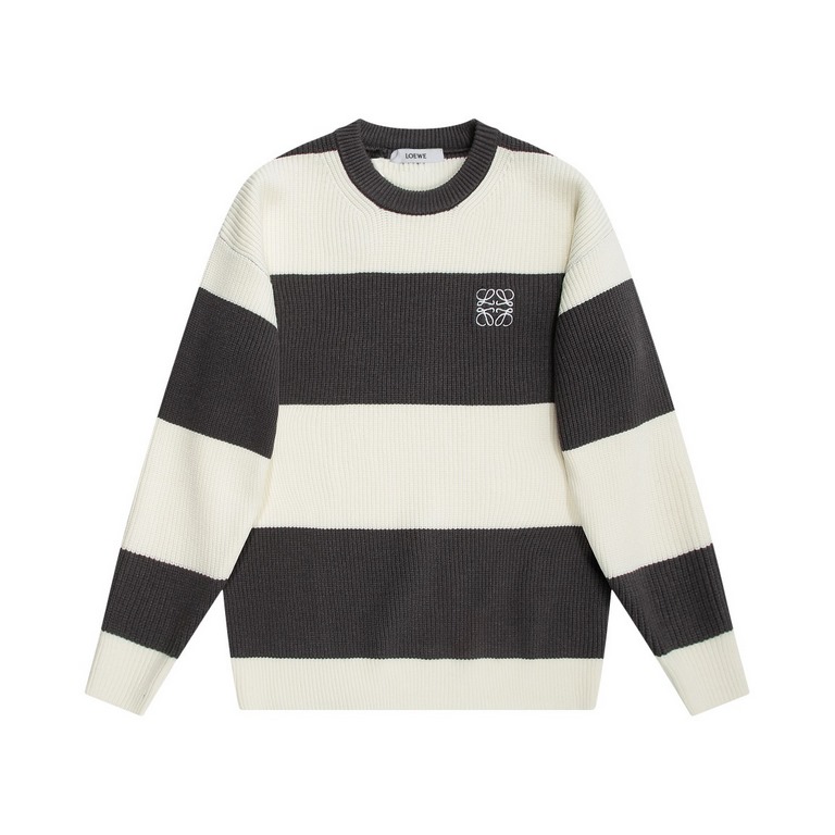 p250 loose version LOEWE 2023 fall new, Loewe striped color collision round neck sweater. The color of the striped round neck sweater from Loewe is a very popular color, and it is very versatile, which is loved by all ki