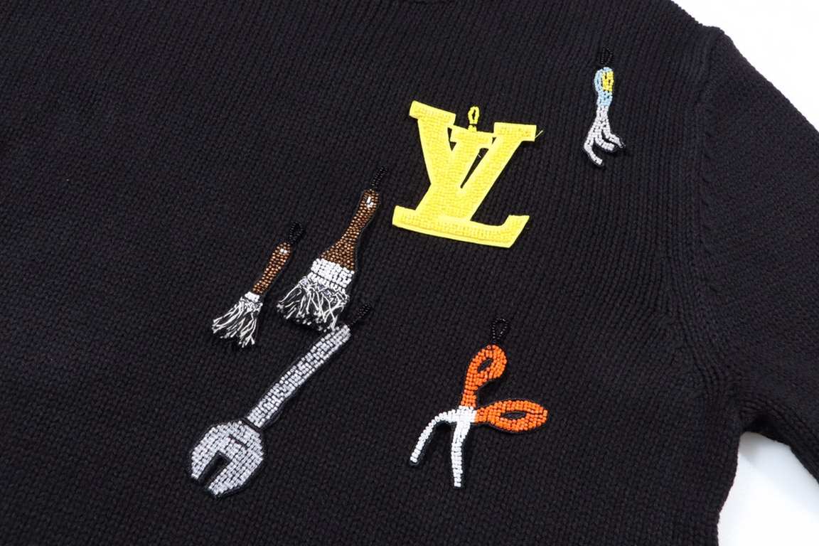 255 Model No. Y502Louis Vuitton LOUIS VUITTONSS23 letter logo beading tool    pattern long sleeve sweaterThe original version of the pattern typing hand effect thick sense of full difference between the market currency o