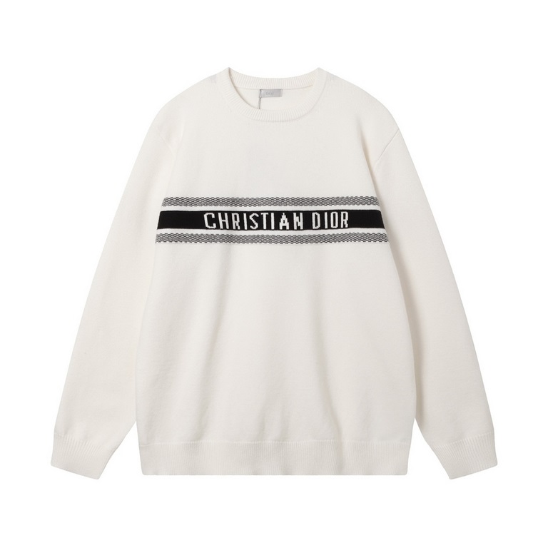 250DIORDior 23FW Classic Dior Logo Striped Colorblock Knit SweaterExclusive to the show, the design is simple yet stylish. The classic black and white color palette is the main line, showing a low-key luxury. The subtle 