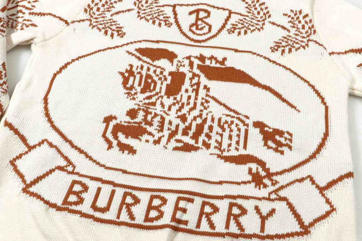 p270Burberry BURBERRY Classic War Horse Wheat Fringe Jacquard Wool Knit SweaterColor apricot brown dark blueSize S M L XL XXL