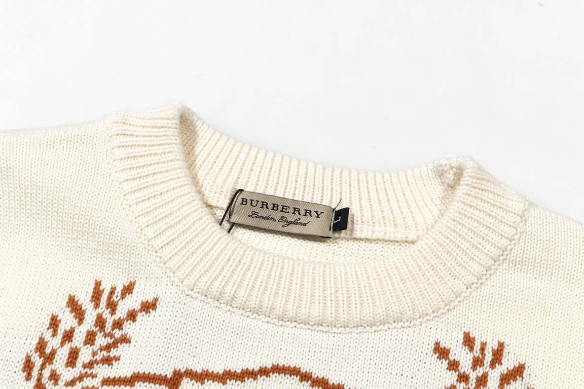 p270Burberry BURBERRY Classic War Horse Wheat Fringe Jacquard Wool Knit SweaterColor apricot brown dark blueSize S M L XL XXL