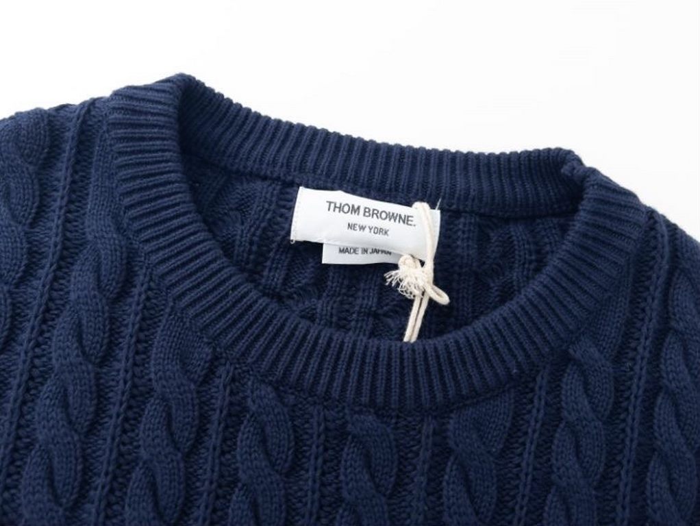 P230Thom Browne   TB Striped Twist Pullover Crew Neck Knit Sweater Jacquard Four Bars (Men's and Women's Sweater)colorwhite gray blueYardage0 1 2 3 4