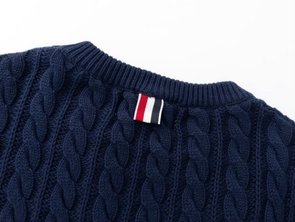 P230Thom Browne   TB Striped Twist Pullover Crew Neck Knit Sweater Jacquard Four Bars (Men's and Women's Sweater)colorwhite gray blueYardage0 1 2 3 4