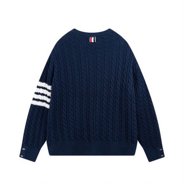 P230Thom Browne   TB Striped Twist Pullover Crew Neck Knit Sweater Jacquard Four Bars (Men's and Women's Sweater)colorwhite gray blueYardage0 1 2 3 4