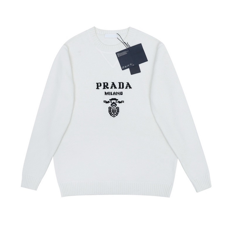 P250Prada collar triangle exclusive logo design Wool crew neck sweaterExclusive to the marketIt is not made of market wool by washing.500KG for each color.Selected first-class woolen factories as OEMCustomized washing ma