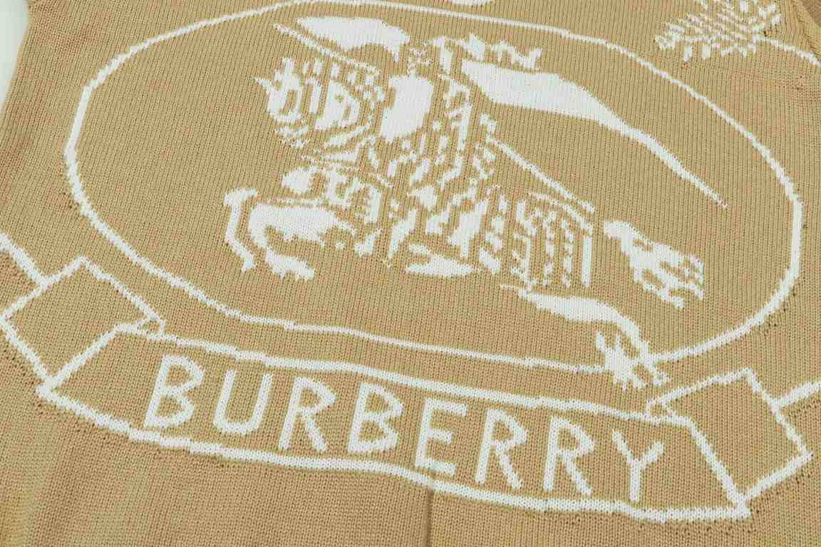 p280Burberry BURBERRY Hooded War Horse Wheat Fringe Jacquard Knit Sweater SweaterColor apricot brown dark blueSize S M L XL XXL