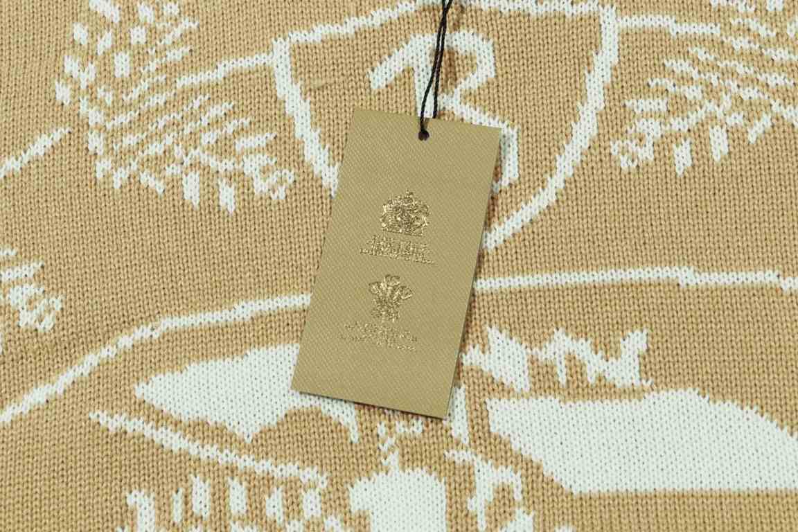 p280Burberry BURBERRY Hooded War Horse Wheat Fringe Jacquard Knit Sweater SweaterColor apricot brown dark blueSize S M L XL XXL