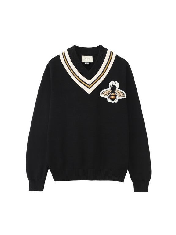 P235 【High qualityGucciGucci classic bee V-neck sweater.Classic evergreen models Wool and long-staple cotton blend Soft and cozy texture Factory OEM details unbeatable The only ZP version of the correct version on the ma