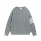 P230Thom Browne   TB Striped Twist Pullover Crew Neck Knit Sweater Jacquard Four Bars (Men's and Women's Sweater)colorwhite gray blueYardage0 1 2 3 4