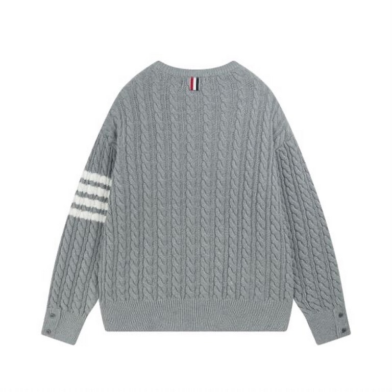 P230Thom Browne   TB Striped Twist Pullover Crew Neck Knit Sweater Jacquard Four Bars (Men's and Women's Sweater)colorwhite gray blueYardage0 1 2 3 4