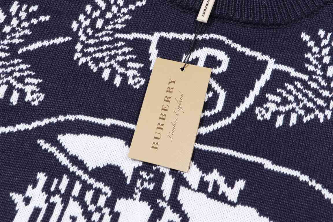 p270Burberry BURBERRY Classic War Horse Wheat Fringe Jacquard Wool Knit SweaterColor apricot brown dark blueSize S M L XL XXL