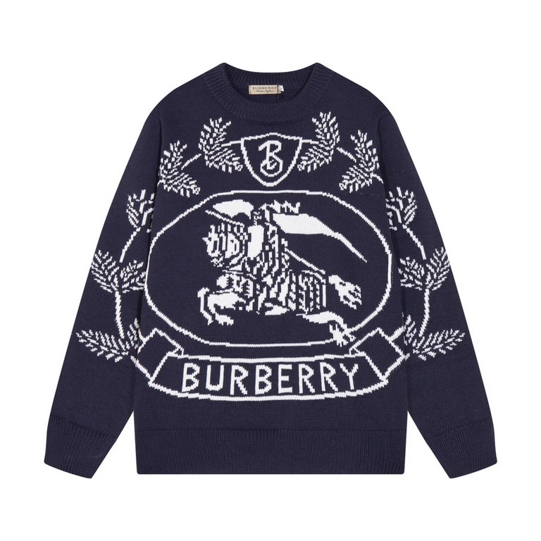 p270Burberry BURBERRY Classic War Horse Wheat Fringe Jacquard Wool Knit SweaterColor apricot brown dark blueSize S M L XL XXL