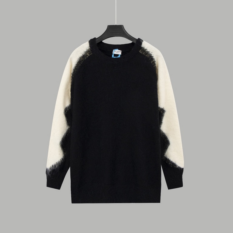 P235YSL Saint Laurent mohair colorblocked long sleeve sweaterBlack and white colorblocking with gold thread trimSecond pulling after the finished garmentClassic and versatileSize XS S M L Original fabric 80% mohair, 20% 